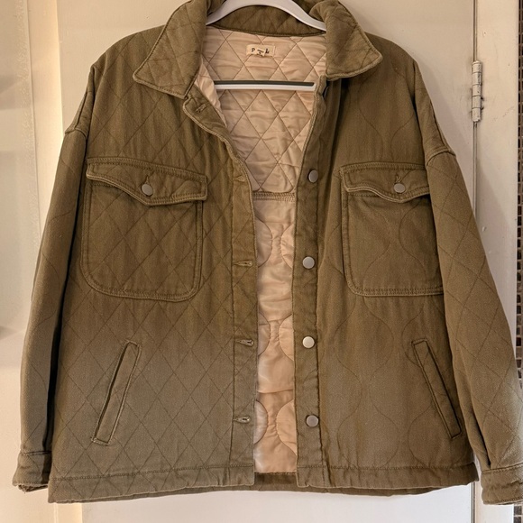 POL Quilted Cream and Olive Jacket - Picture 1 of 3
